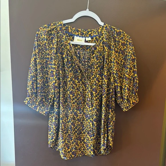 Anthropologie Maeve Floral Button-Front Puff Sleeve Blouse - Picture 1 of 7